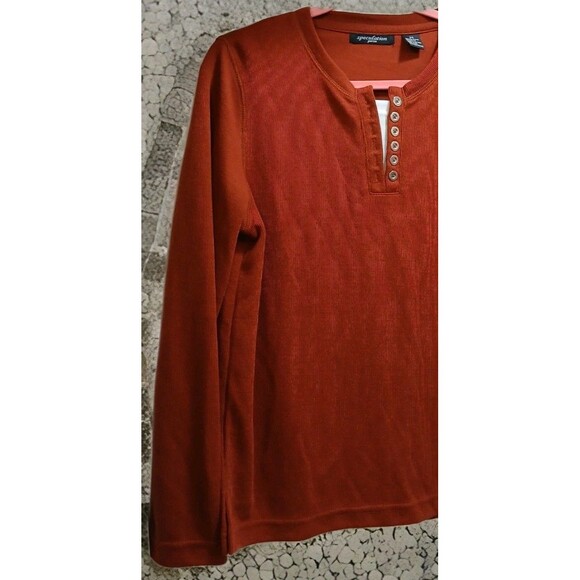 Speculation Petite Rust Button Front Top Small Long Sleeve Minimalist Casual - Picture 3 of 7